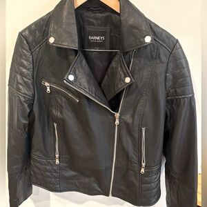 Leather Barney’s motorcycle jacket.